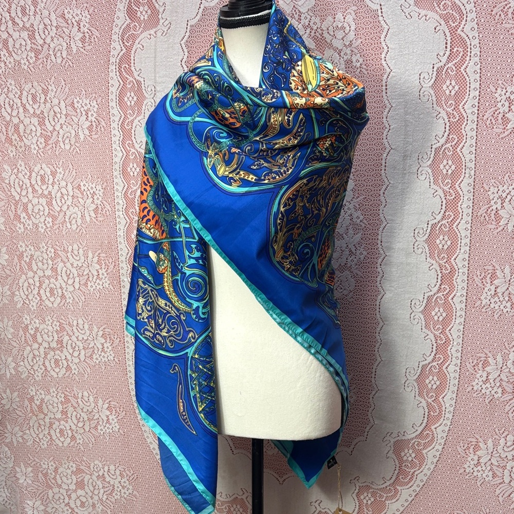 Blue Paisley Satin Wrap Scarf